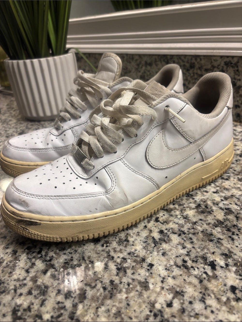 Nike Air Force 1 White Low-Top Sneakers with Cream Sole